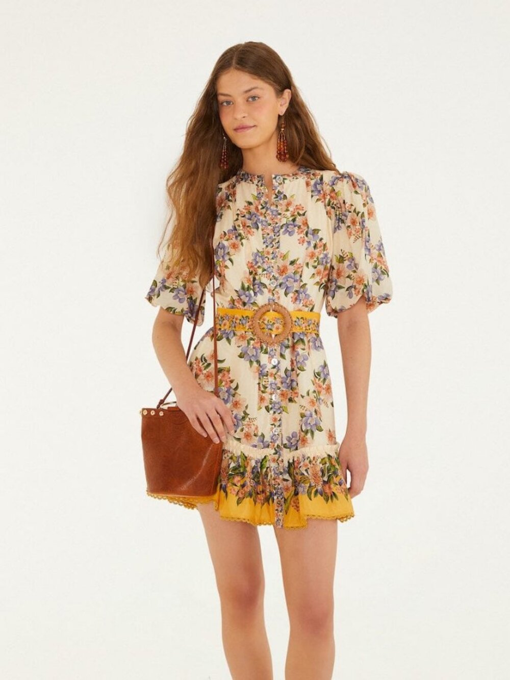 NWT Farm Rio Sand Hilo Belted Short-Sleeve Mini Dress Size M - Picture 3 of 4
